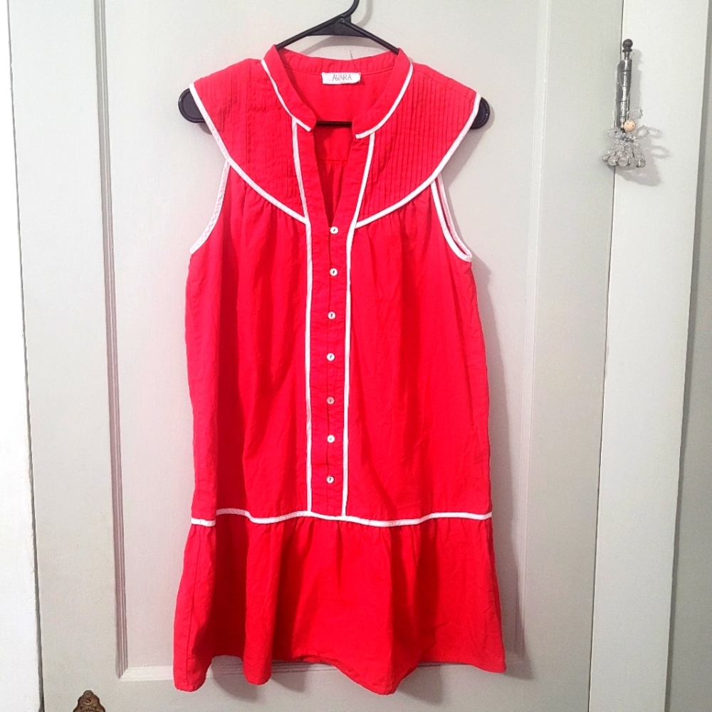 Red 100% Cotton Mini Dress,  Size L